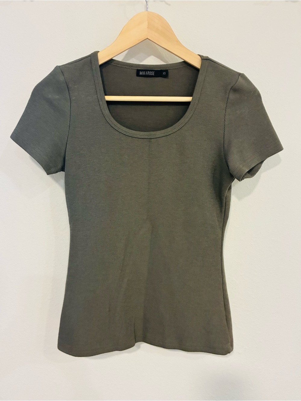 Mikarose Olive Ribbed Scoop Neck Short Sleeve Tee